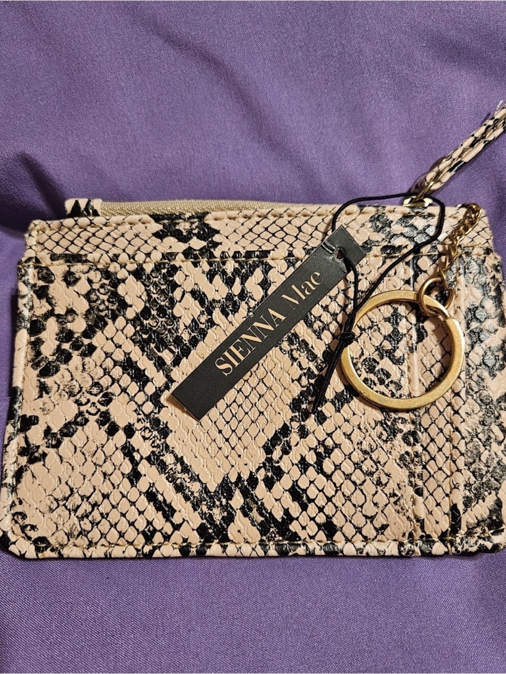 Sienna Mae Snake-Print Lennon Vegan Leather Card Wallet in Black & Tan